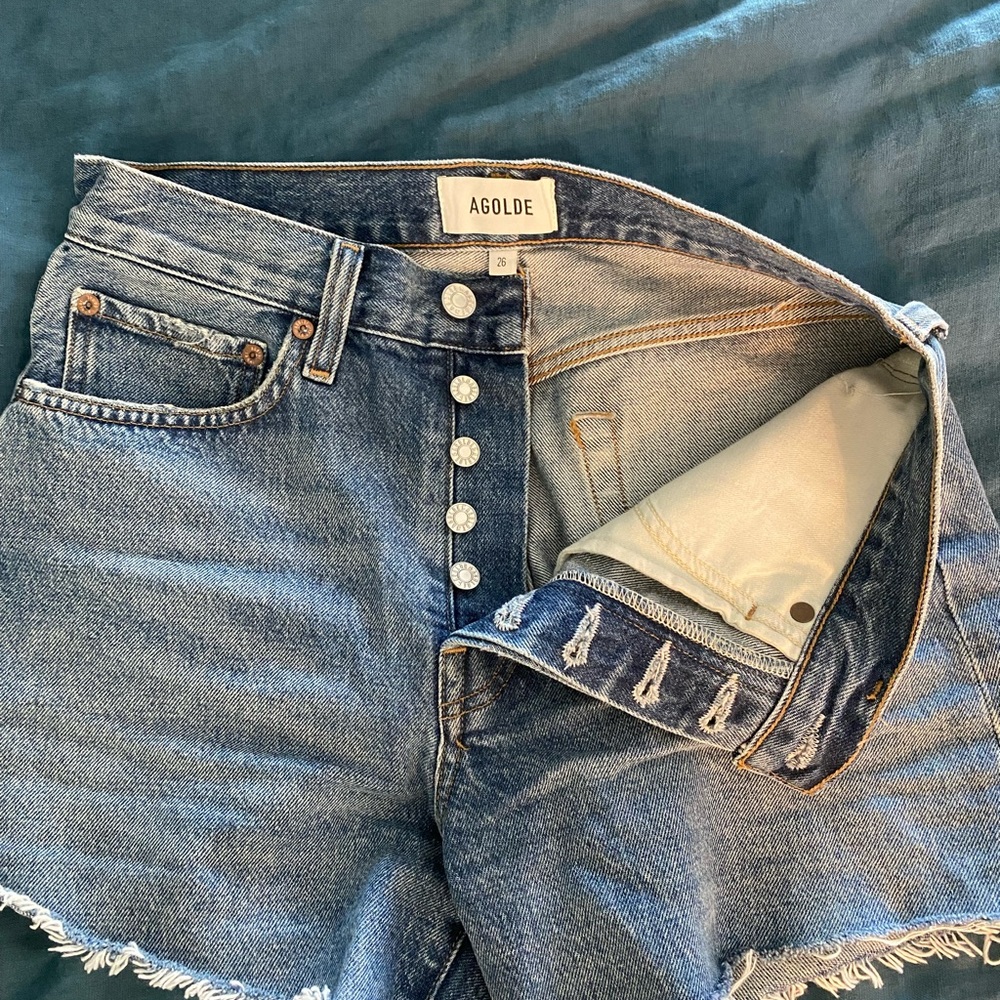 Agolde Parker Short Light Blue High-Rise Button-Fly Denim